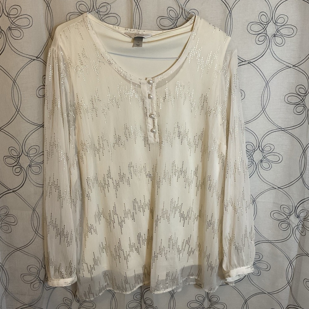 Women's Christopher & Banks Sheer Blouse Tank Top Lined Ivory /Gold‎ Size 1X
